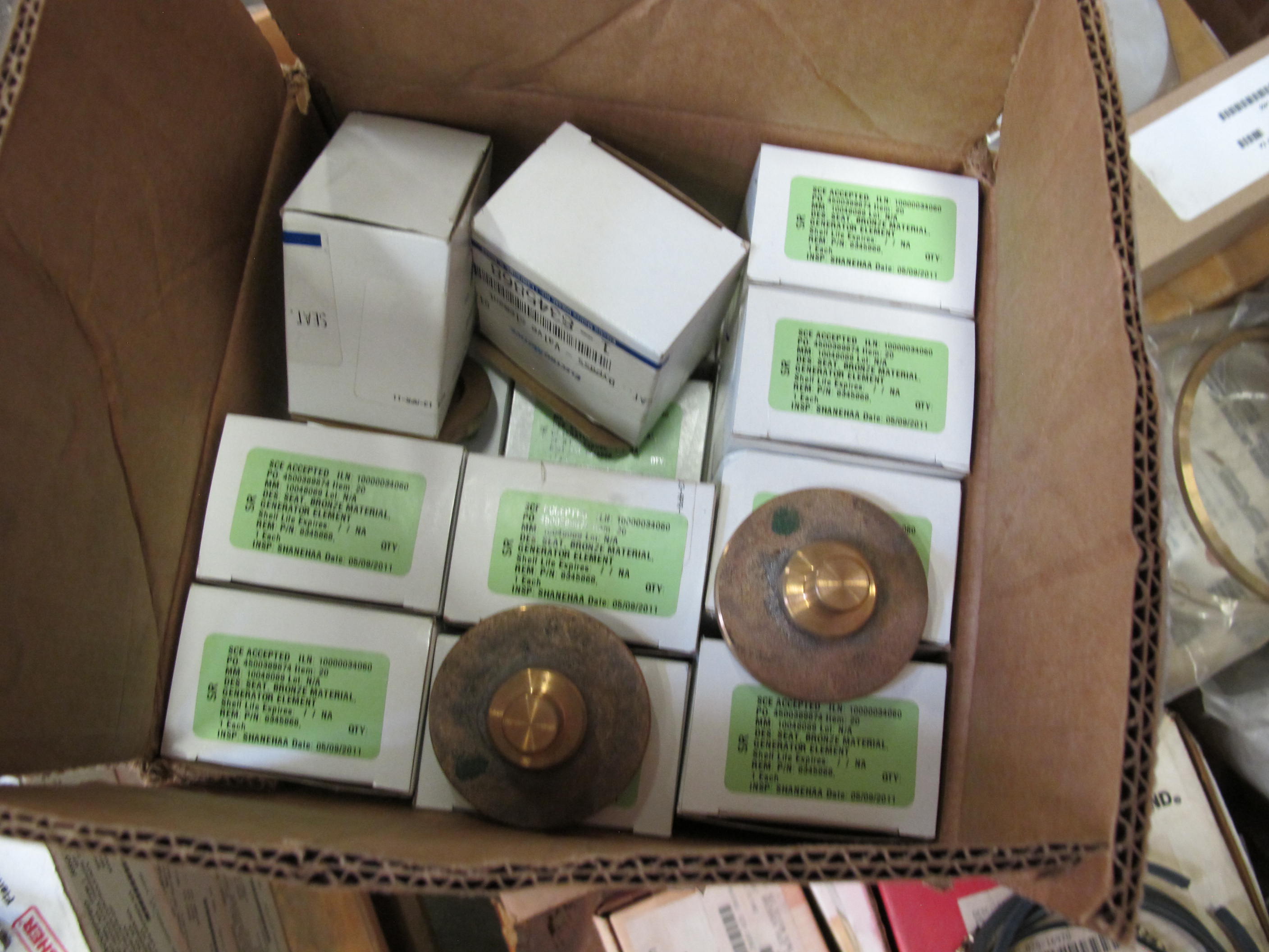 LOT TO INCLUDE: (48) ELECTRO MOTIVE BYPASS VALVE ELEMENTS, (4) INGERSOLL-RAND PISTON RING SETS, (13) ASSEMBLY, TURBINE/GENERATOR TYPE, OIL WIPER APPLICATION, GLAND RING KIND, 10" OTHER, (8) VALVE KITS, (7) THERMOWELL INCONEL 690 MATERIAL. LOADING & HANDLING FEE $15-4618